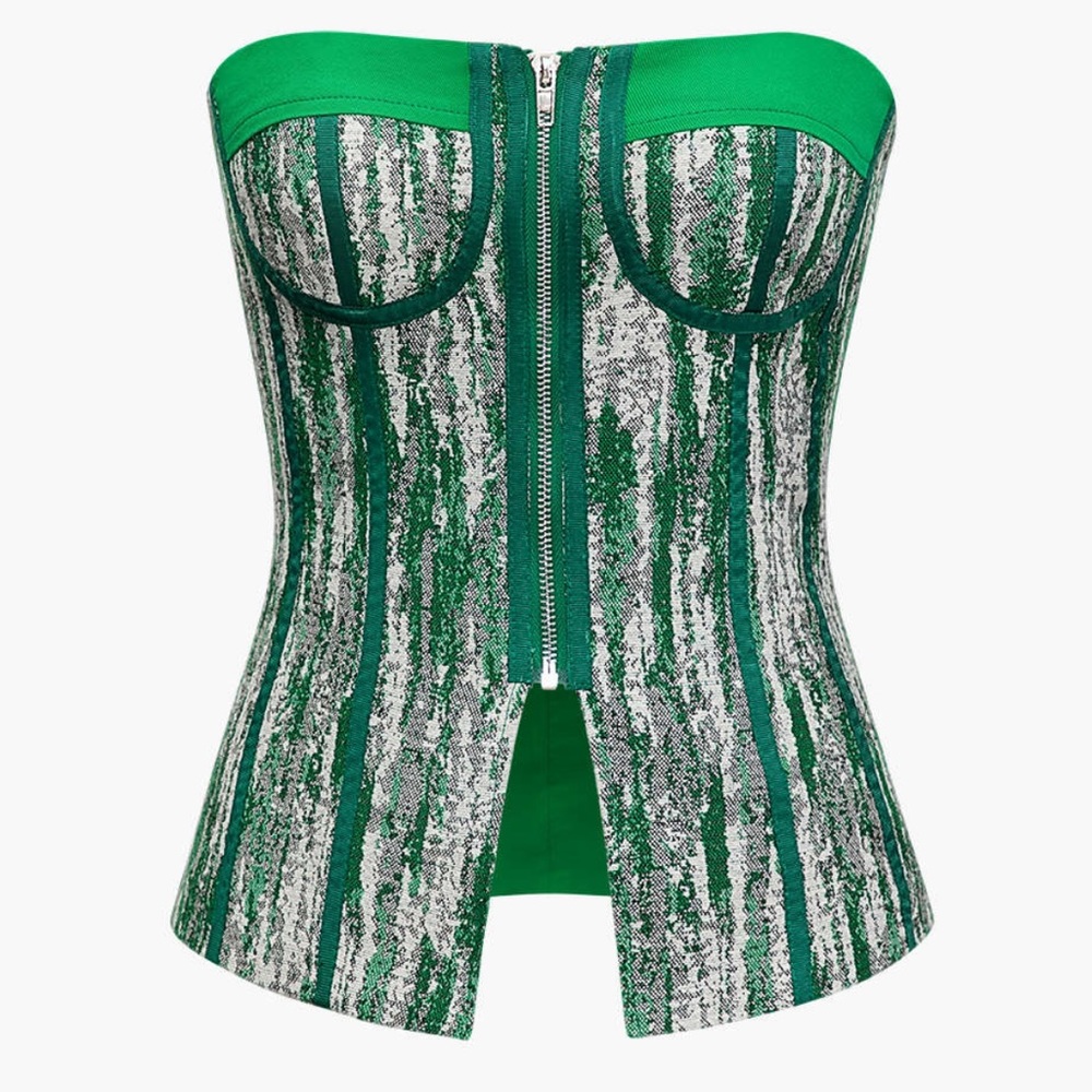 MICAS ZIP FRONT STRAPLESS CORSET TOP